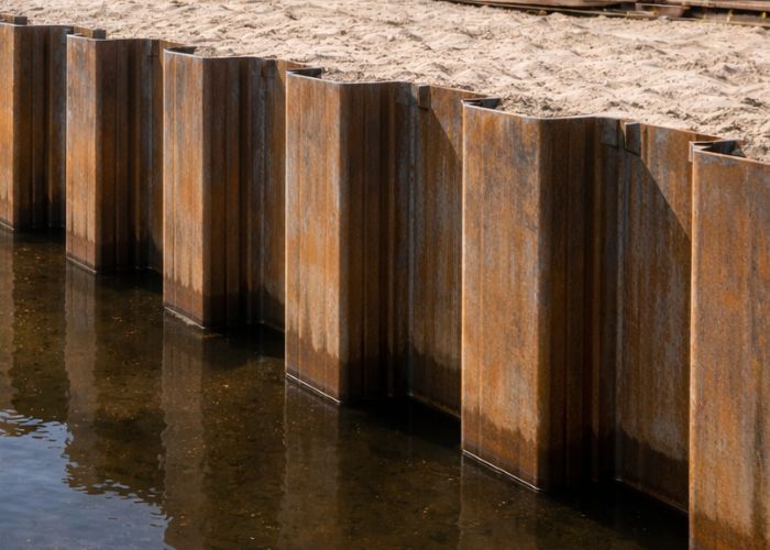 Stalen-damwand-op-project-staal stalen damwand op bouwplaats