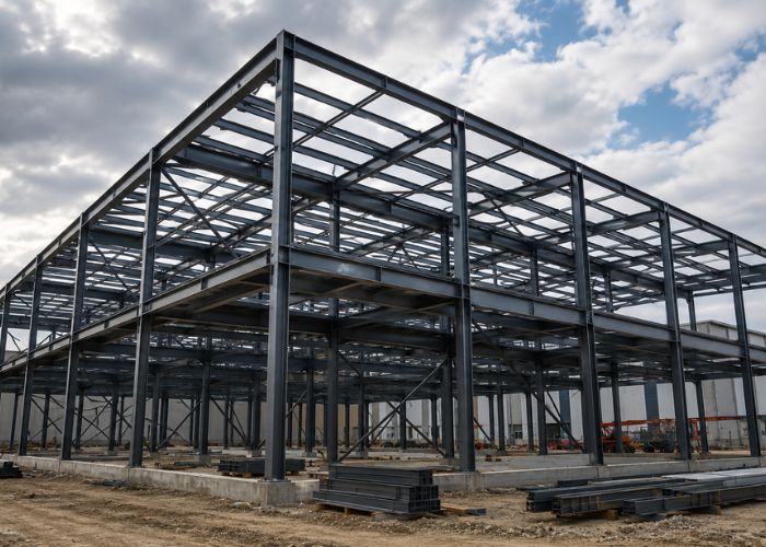Bouwplaats-staalcontructie-S355-staal staalconstructie met S355 staal